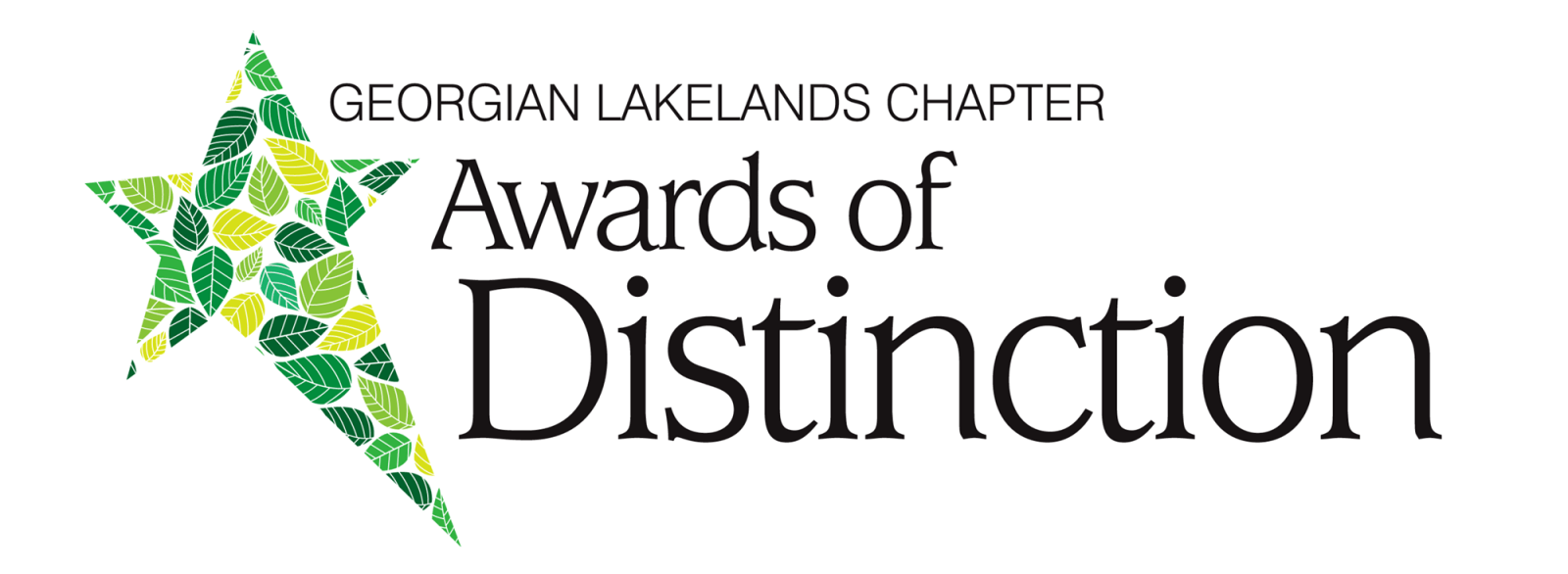 Logo for the Georgian Lakelands Chapter "Awards of Distinction," featuring a star made of green and yellow leaf patterns.