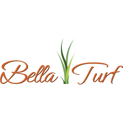 The image features the Bella Turf logo, with elegant orange lettering and stylized green grass accents on a transparent background.