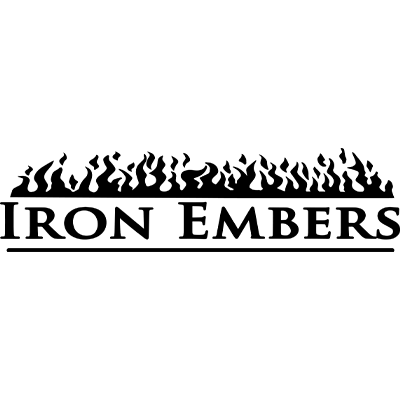 Logo featuring stylized flames above the words "Iron Embers" in bold, black font, conveying a fiery and robust design theme.