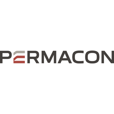 Text logo featuring the word "Permacon" in a modern font, with a stylized red and gray 'E' emphasizing a construction or architectural theme.