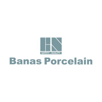 Banas Porcelain logo features stylized "BP" initials above the text "Banas Porcelain" in a clean, modern design with blue-gray color.
